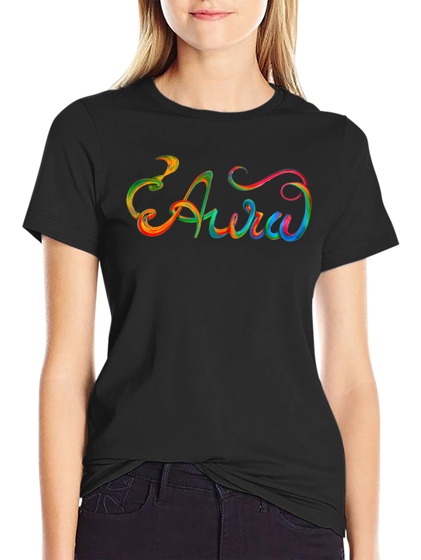 Aura Colorful Graphic T-Shirt - Black Cotton Tee