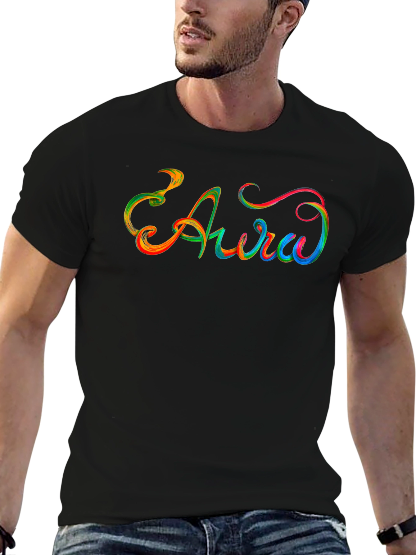 Aura Colorful Graphic T-Shirt - Black Cotton Tee