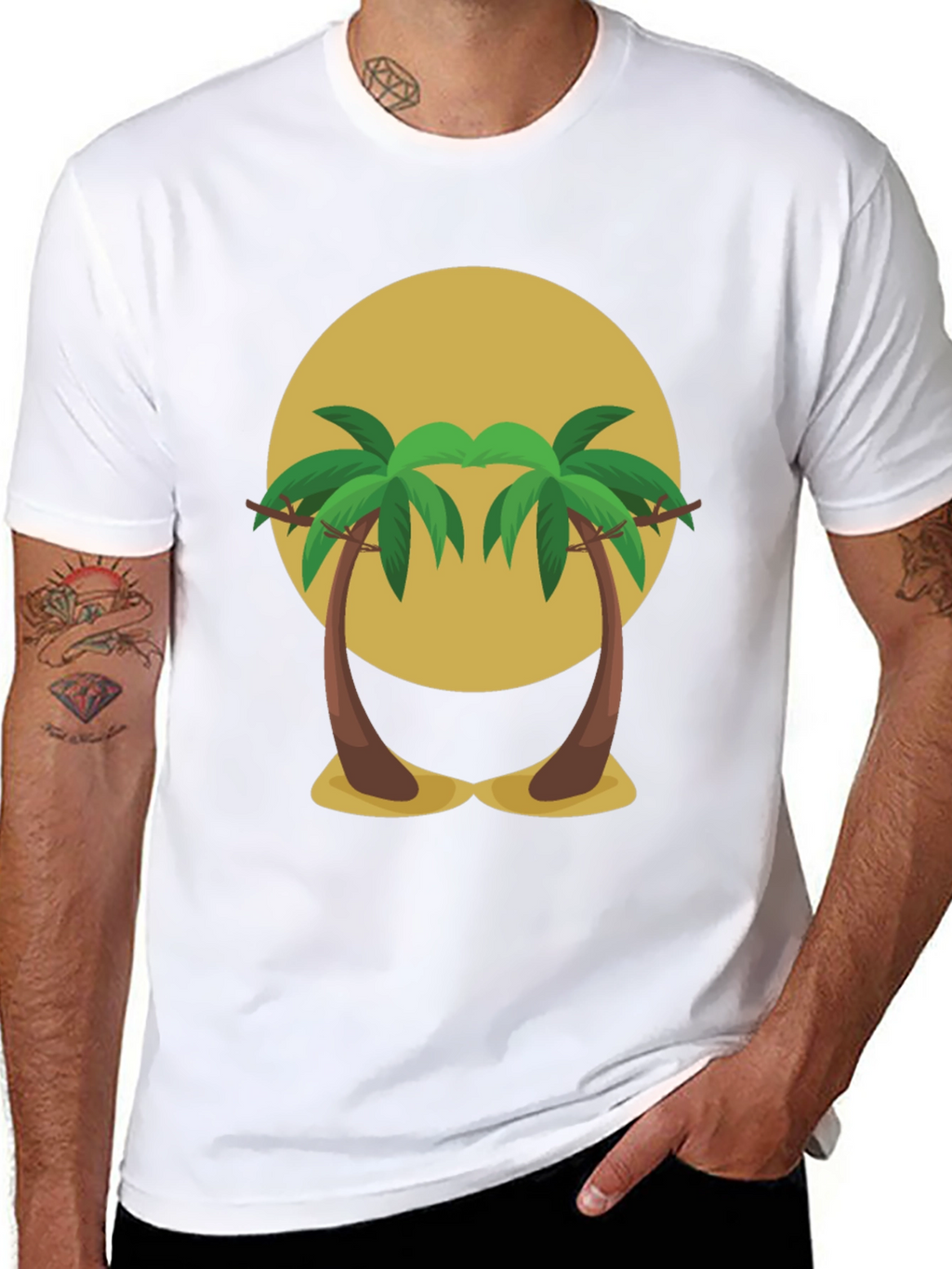 Tropical Palm Tree Sunset Graphic Tee - Black
