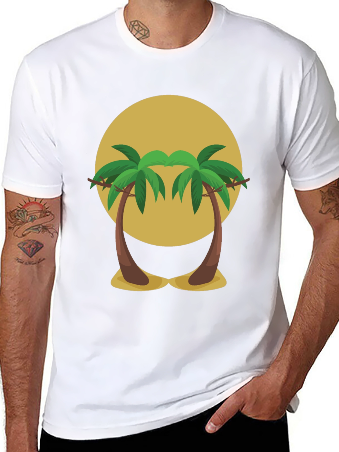 Tropical Palm Tree Sunset Graphic Tee - Black