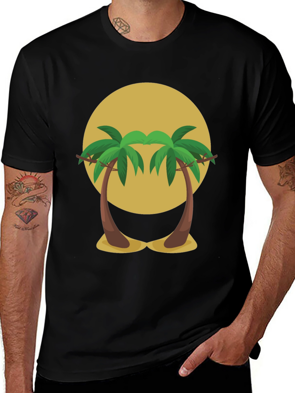 Tropical Palm Tree Sunset Graphic Tee - Black