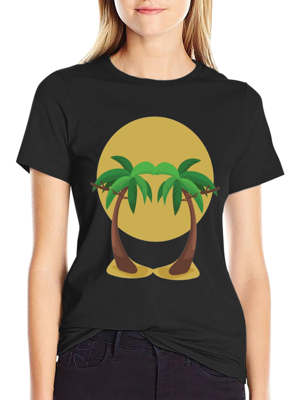 Tropical Palm Tree Sunset Graphic Tee - Black