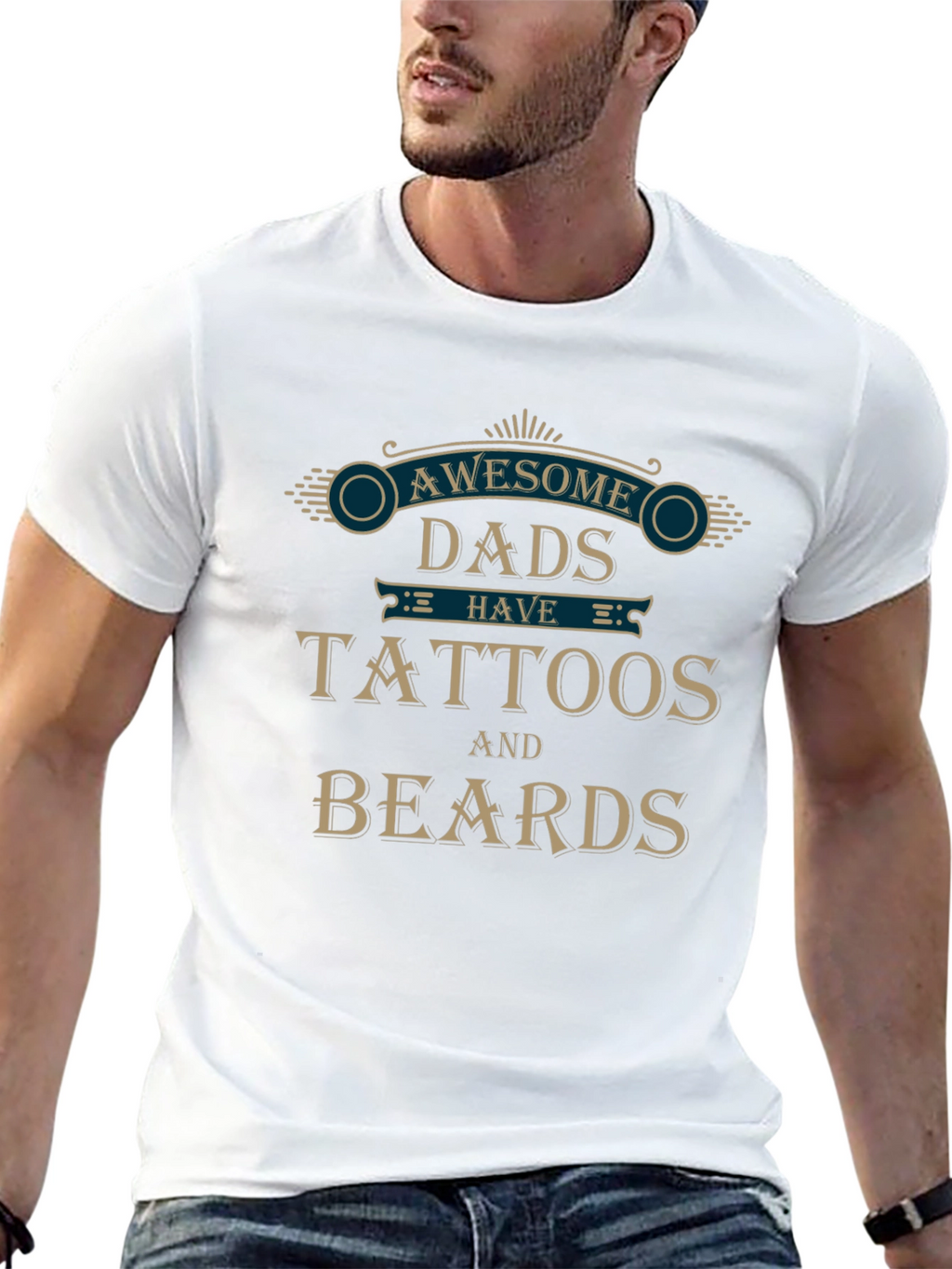 Awesome Dads Tattoos & Beards Graphic T-Shirt