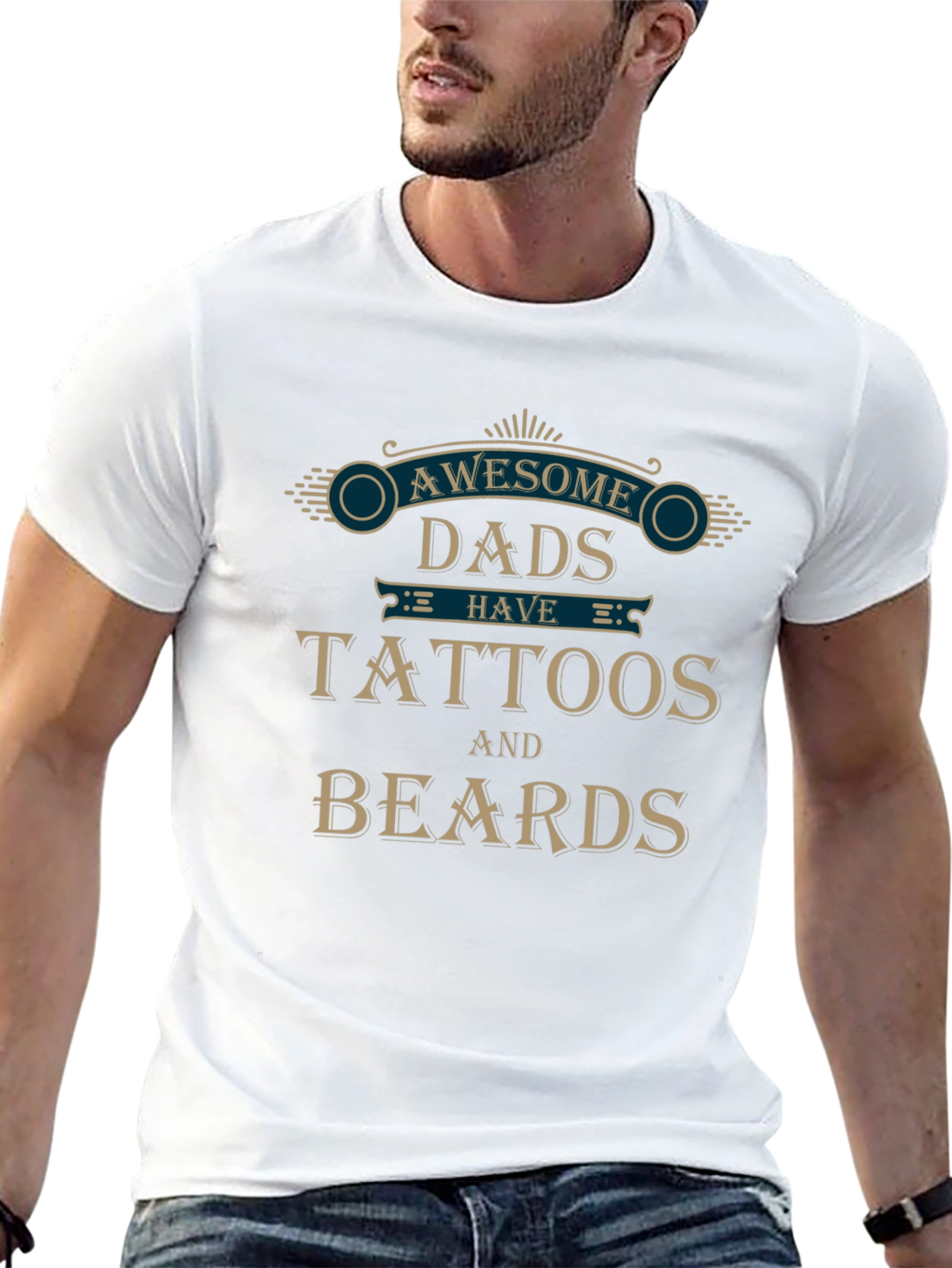 Awesome Dads Tattoos & Beards Graphic T-Shirt