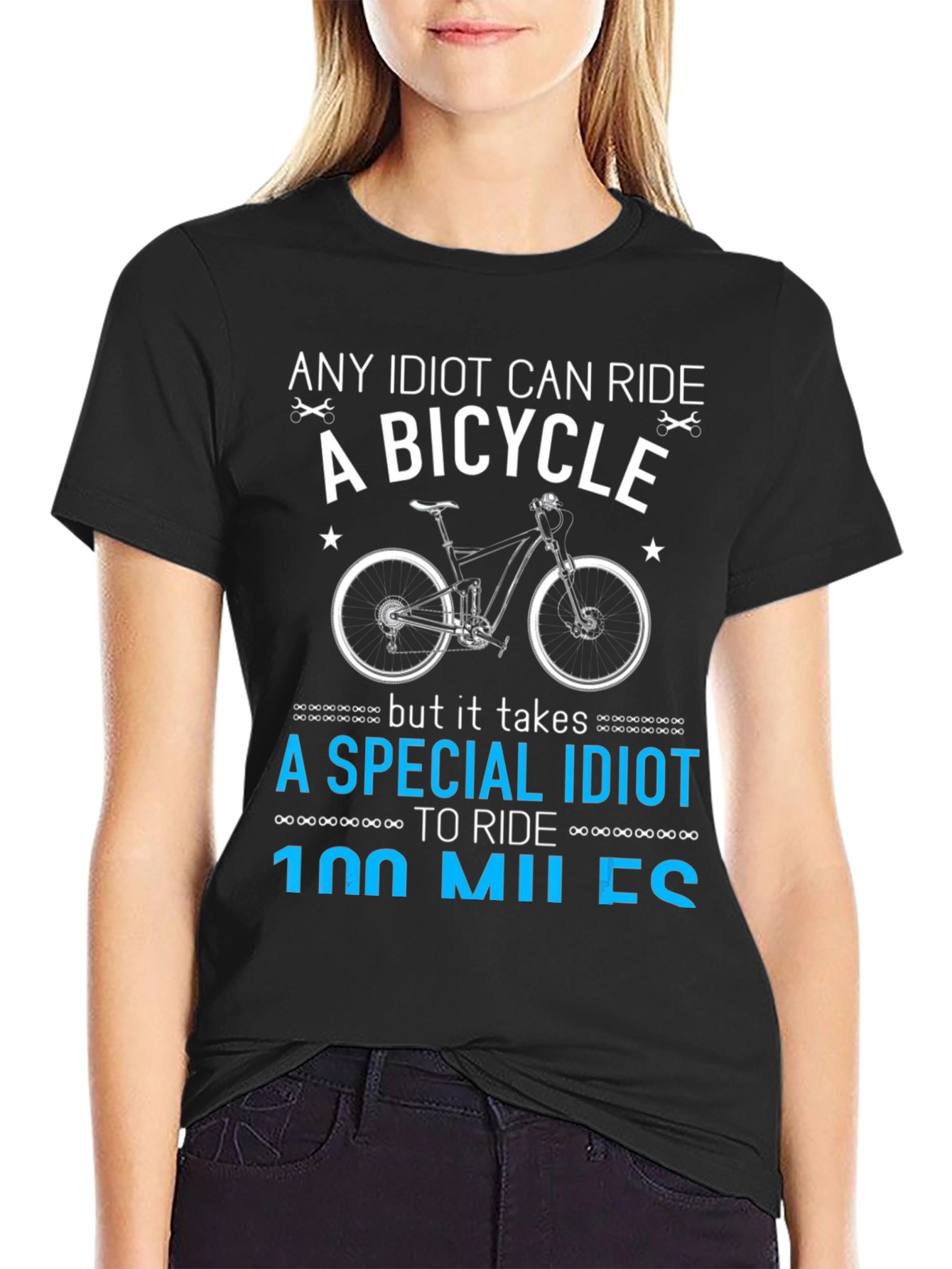 Funny Cycling T-Shirt: 100 Mile Ride - Special Idiot Design