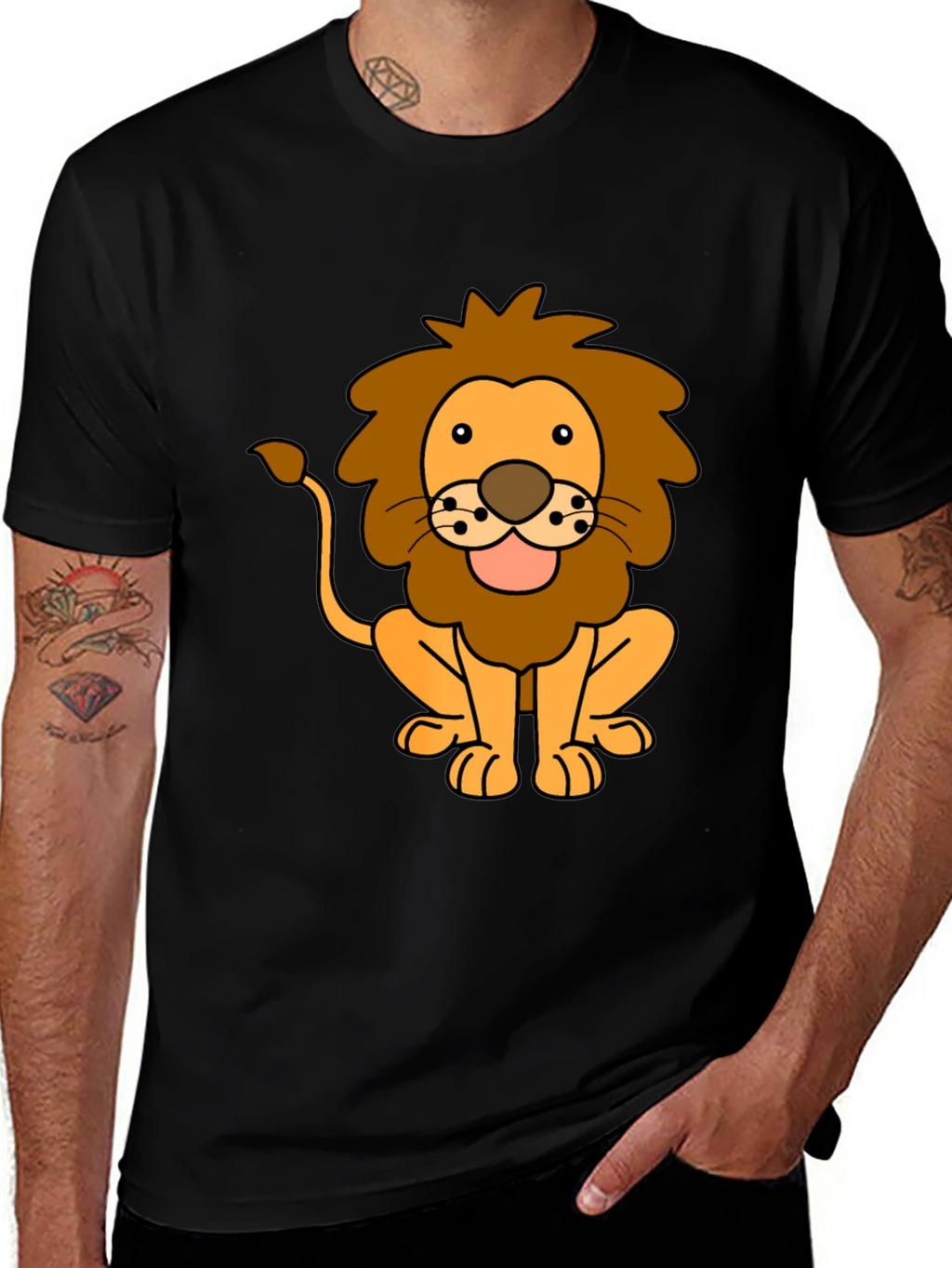 Lion Cartoon Black T-Shirt