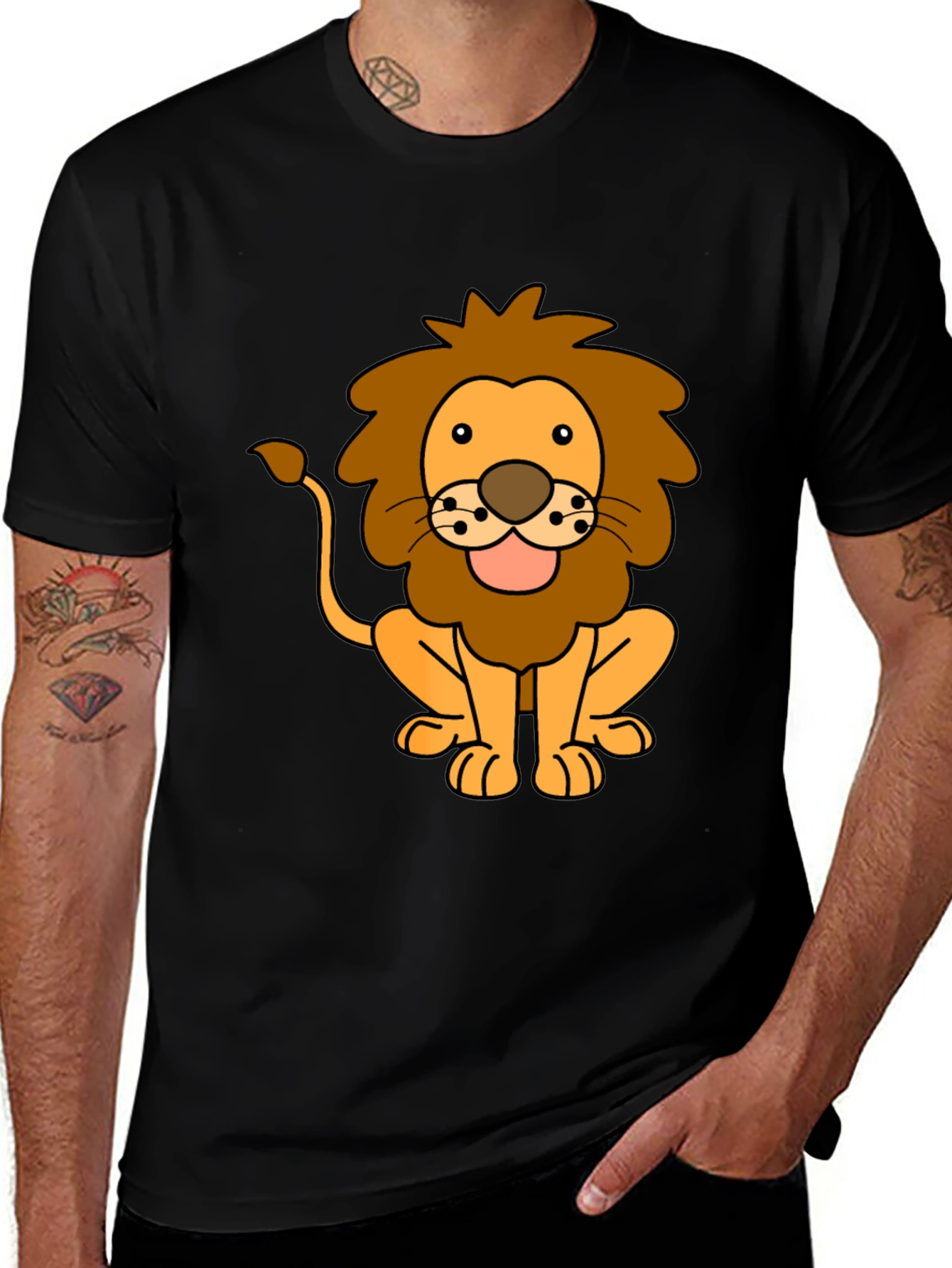 Lion Cartoon Black T-Shirt