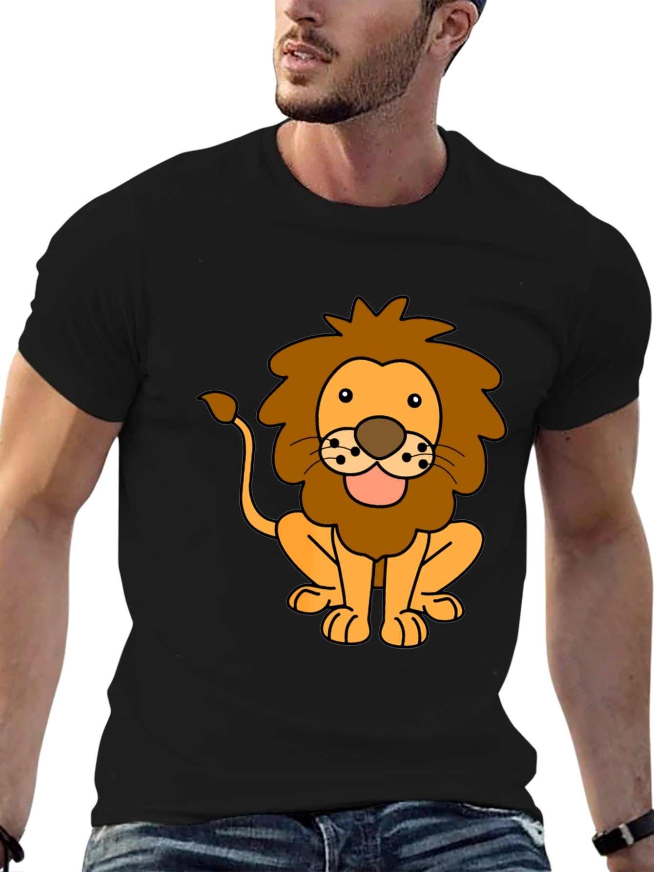 Lion Cartoon Black T-Shirt