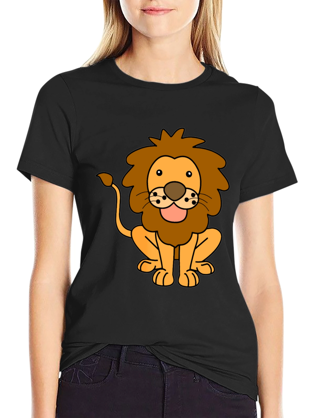Lion Cartoon Black T-Shirt