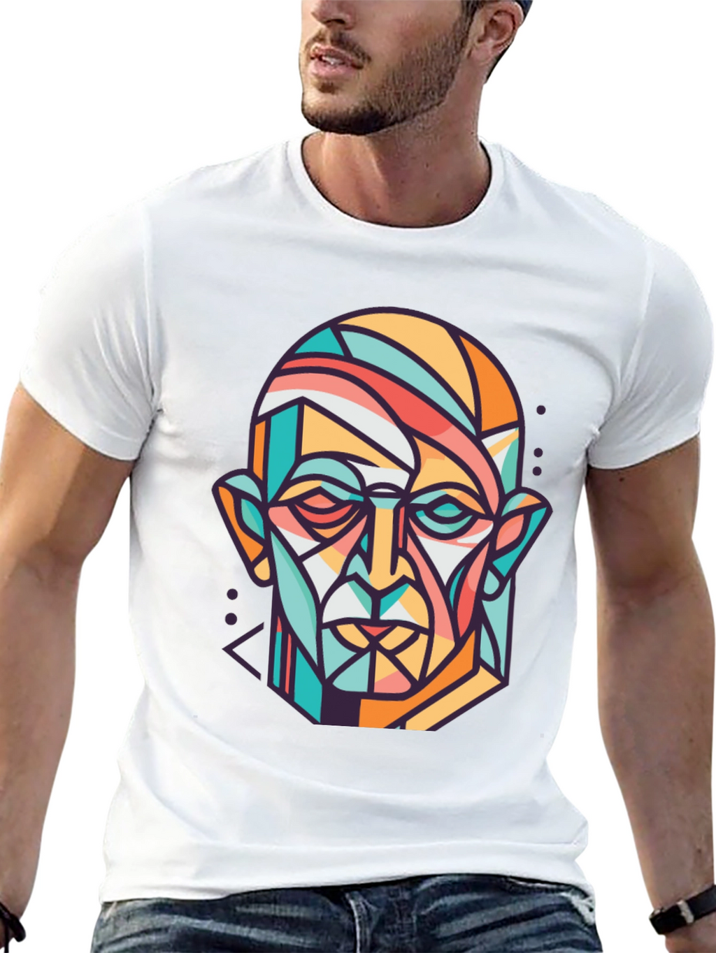 Abstract Geometric Face Graphic Print T-Shirt