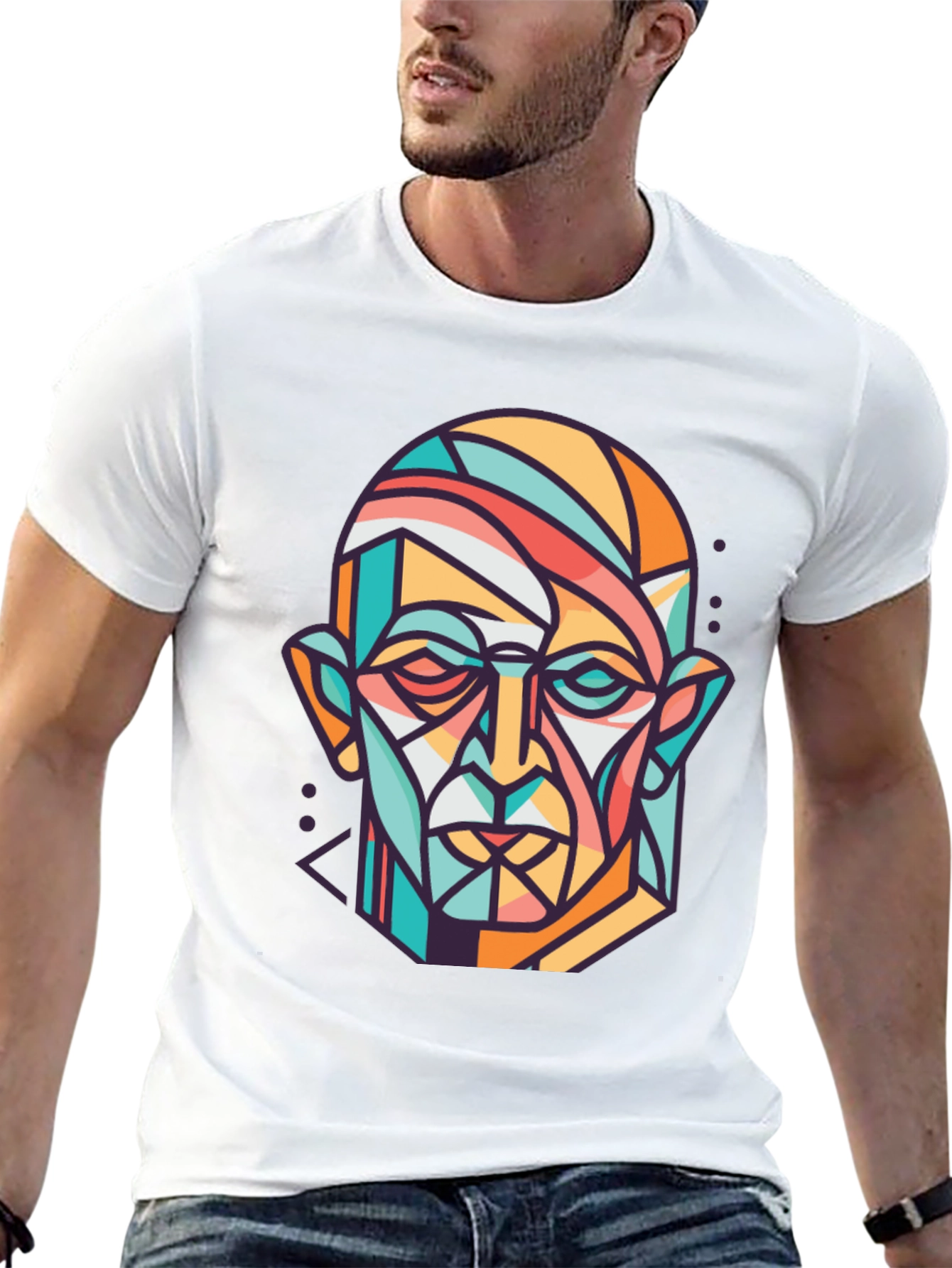 Abstract Geometric Face Graphic Print T-Shirt