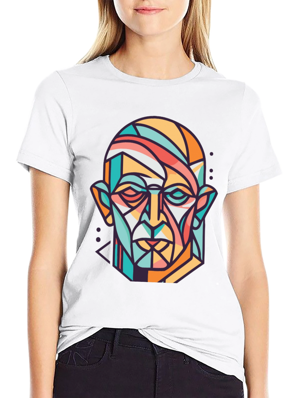 Abstract Geometric Face Graphic Print T-Shirt