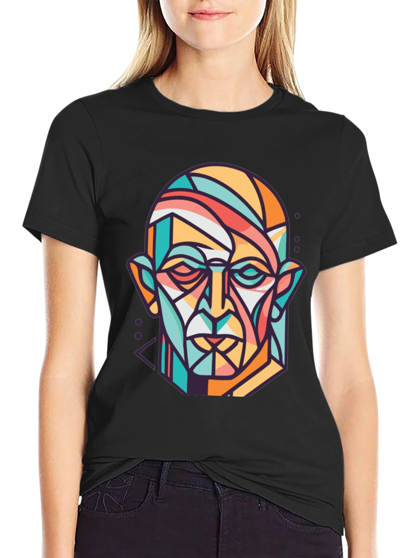Abstract Geometric Face Graphic Print T-Shirt