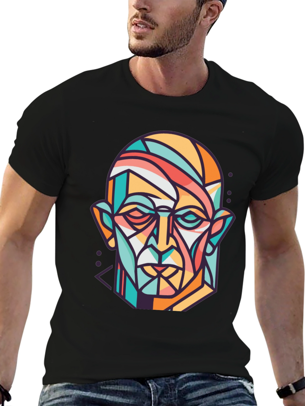 Abstract Geometric Face Graphic Print T-Shirt