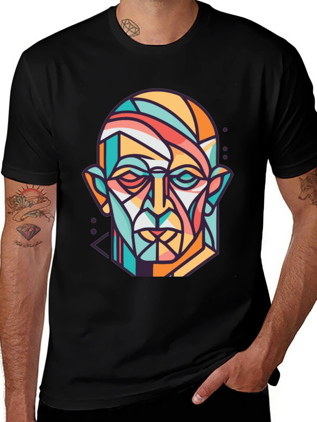 Abstract Geometric Face Graphic Print T-Shirt