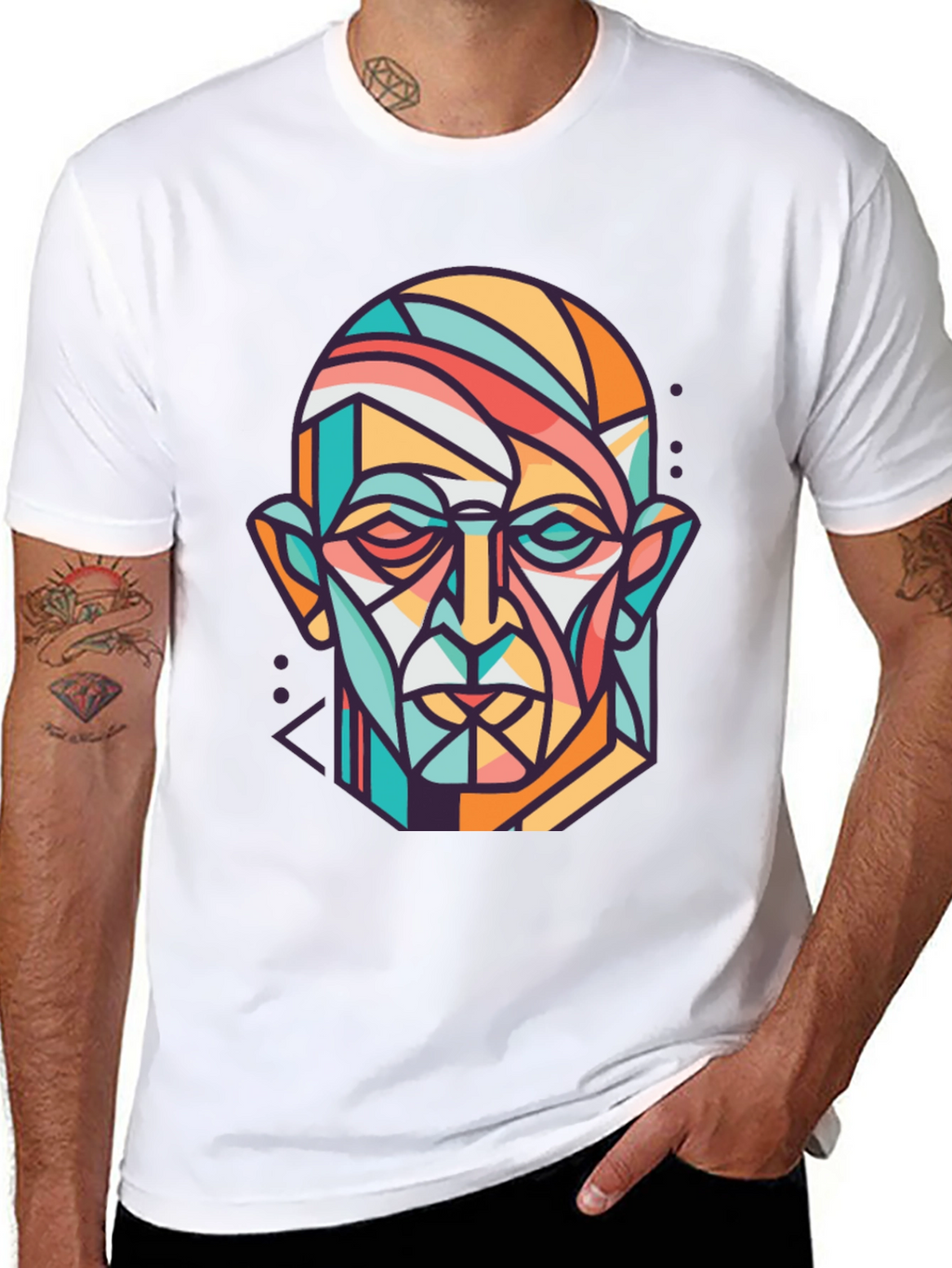 Abstract Geometric Face Graphic Print T-Shirt