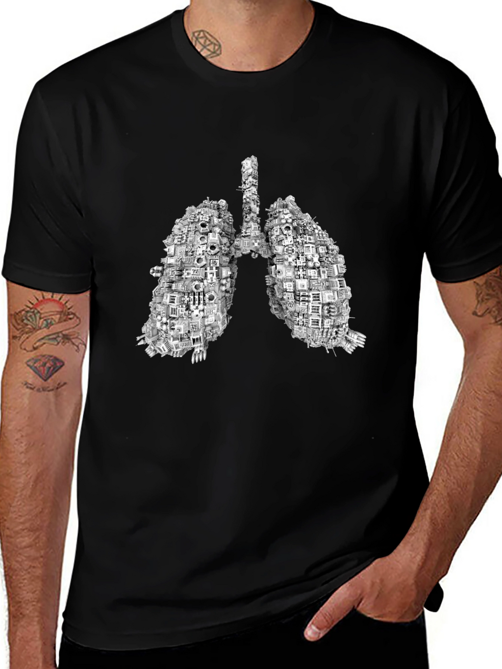 Anatomical Lungs Graphic Print Black T-Shirt