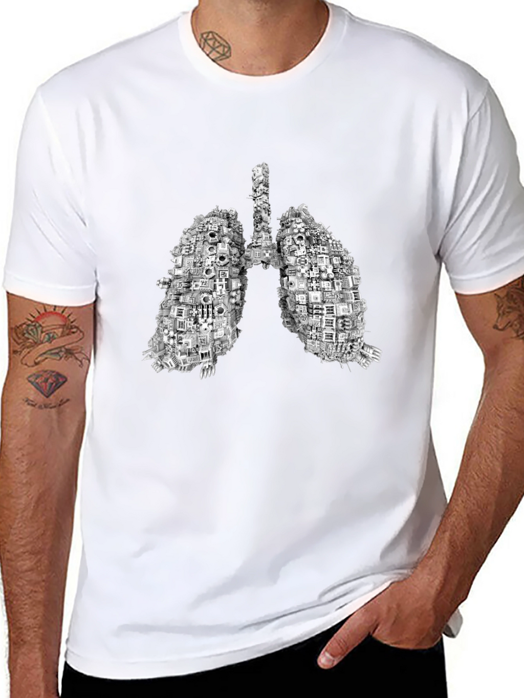 Anatomical Lungs Graphic Print Black T-Shirt