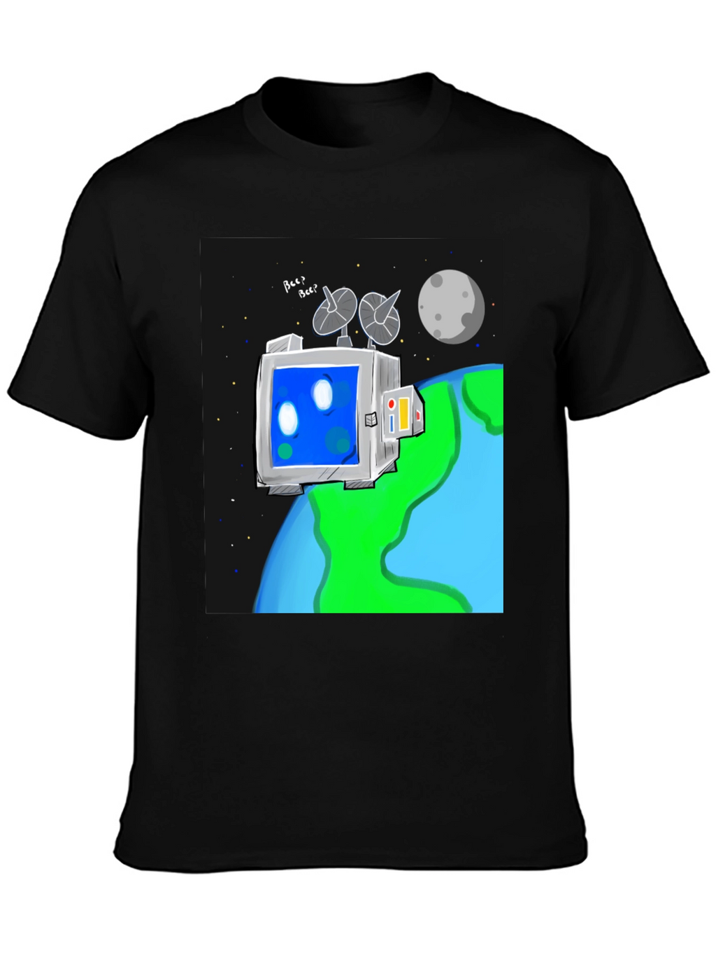 Space Robot Tee - Earth & Moon Graphic T-Shirt