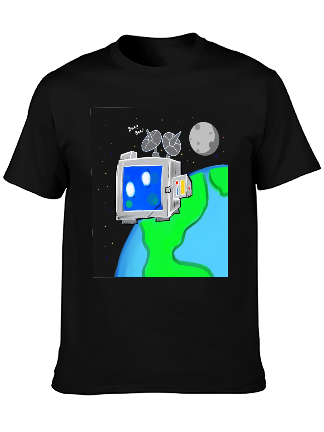 Space Robot Tee - Earth & Moon Graphic T-Shirt