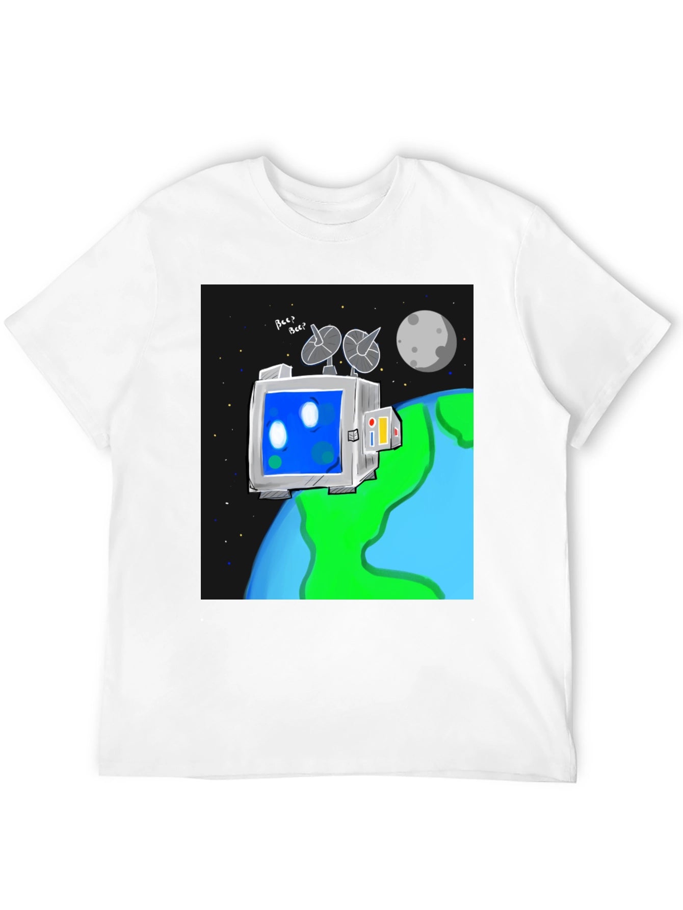 Space Robot Tee - Earth & Moon Graphic T-Shirt