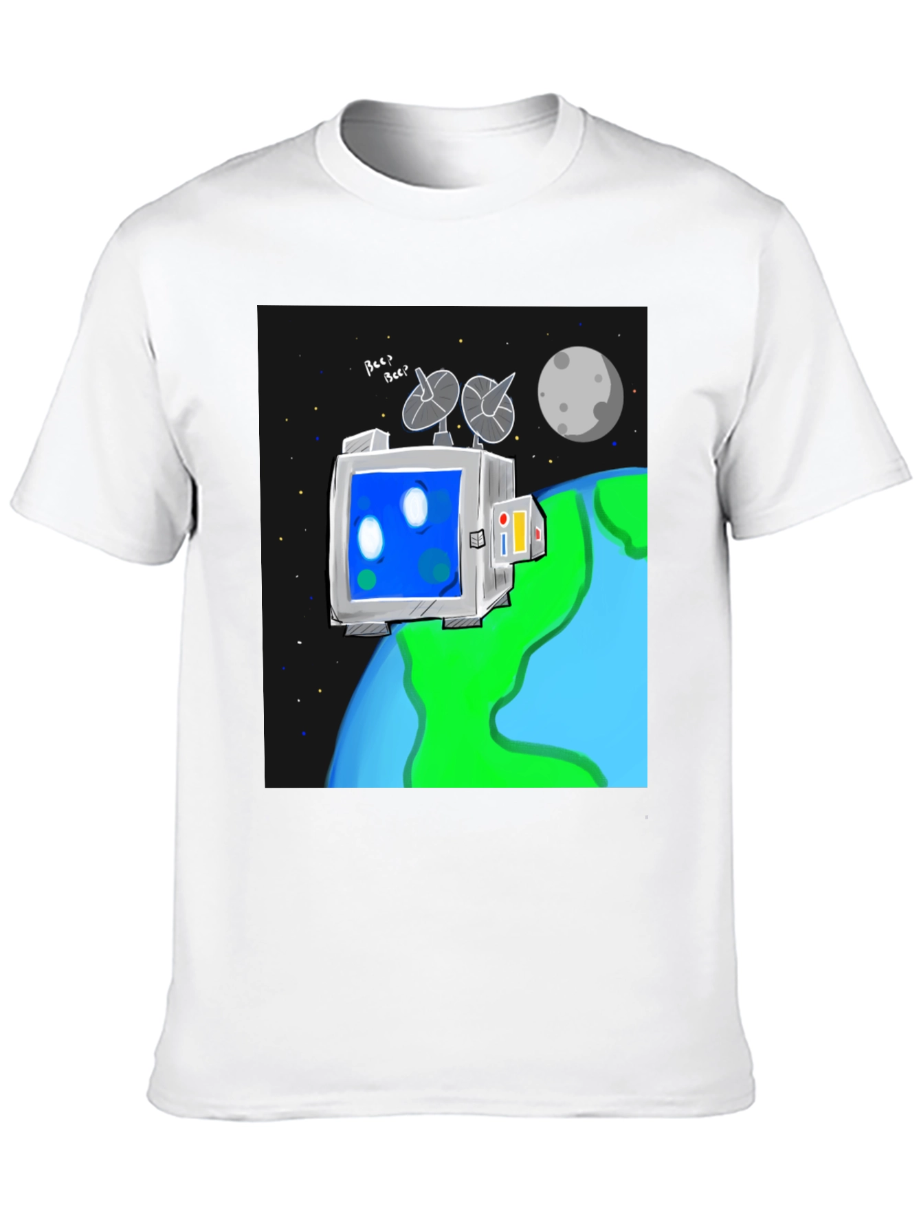 Space Robot Tee - Earth & Moon Graphic T-Shirt