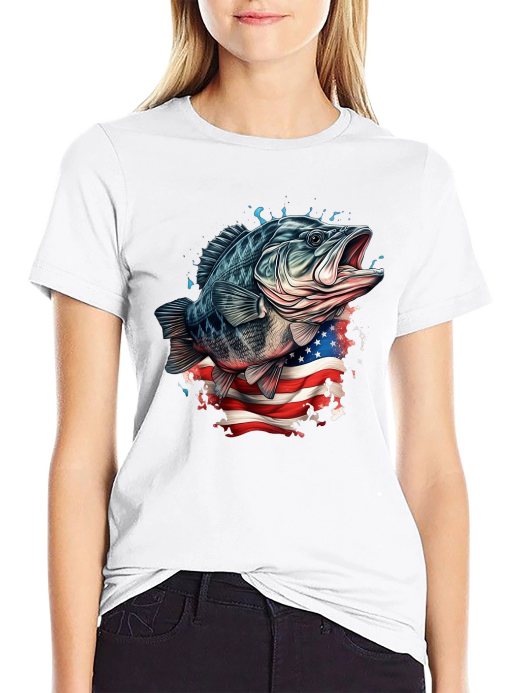 Bass Fish American Flag Graphic Tee