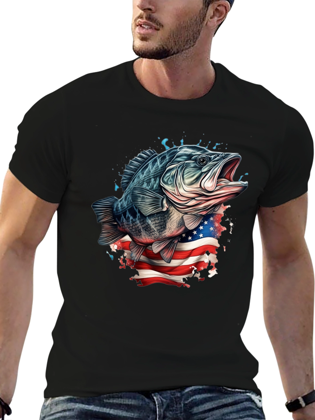 Bass Fish American Flag Graphic Tee