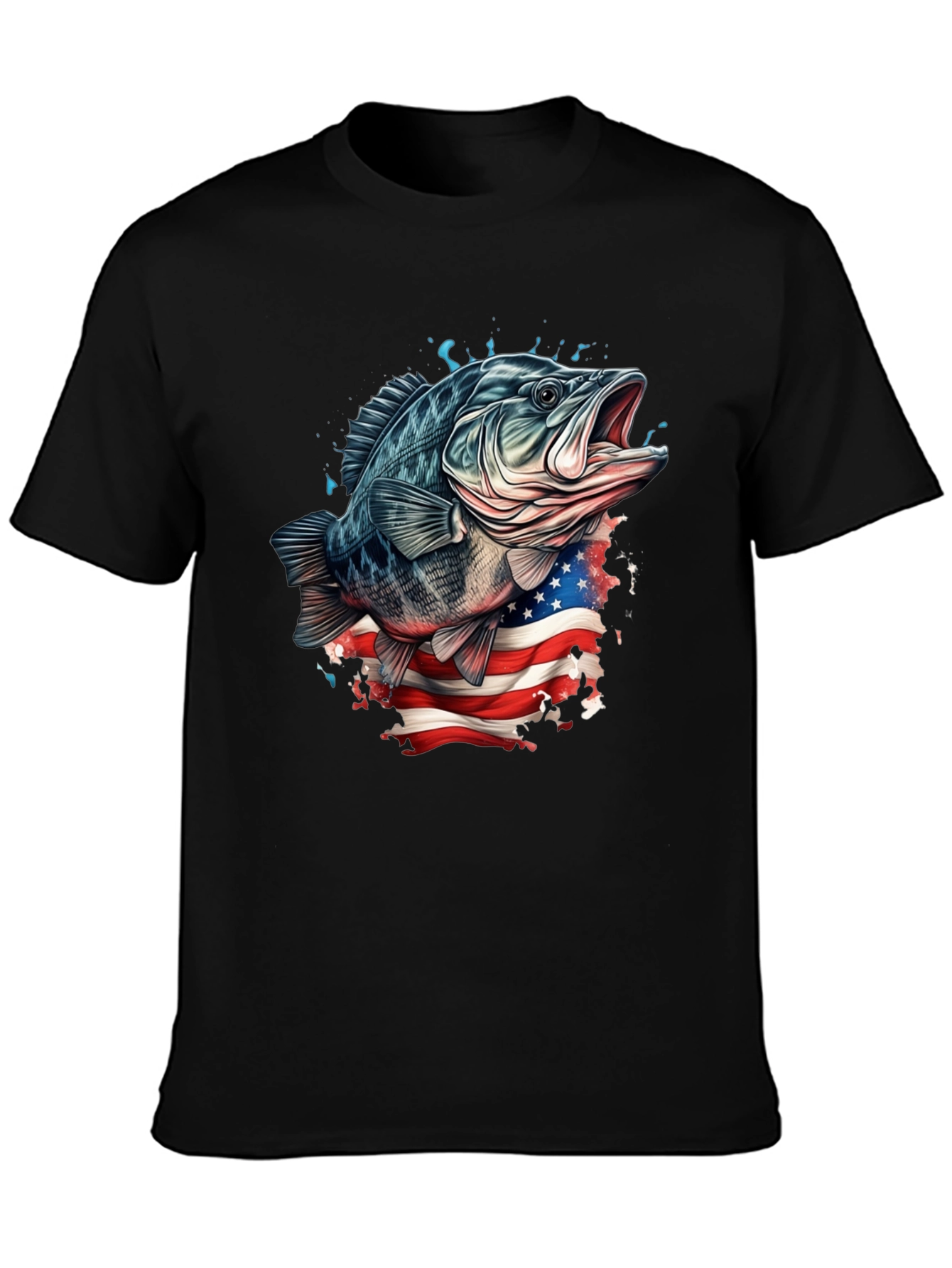 Bass Fish American Flag Graphic Tee