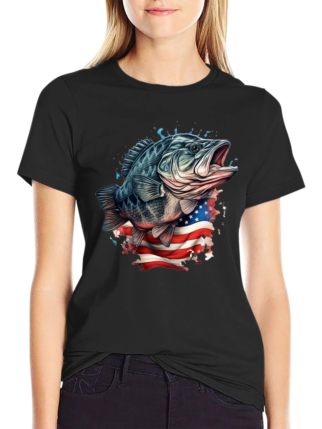 Bass Fish American Flag Graphic Tee