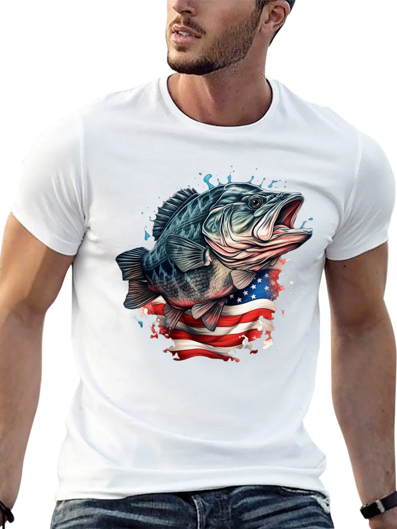 Bass Fish American Flag Graphic Tee
