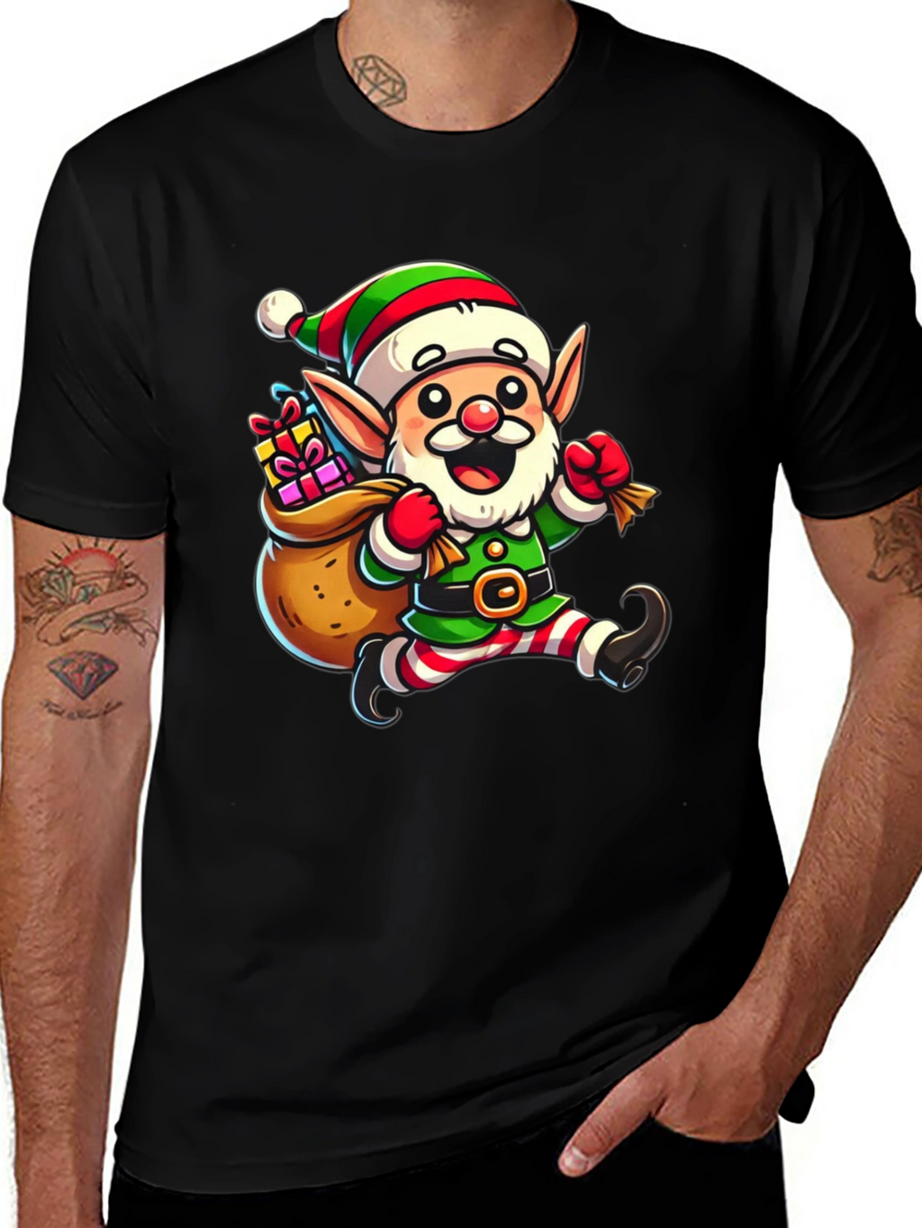Festive Elf Graphic T-Shirt - Holiday Cheer