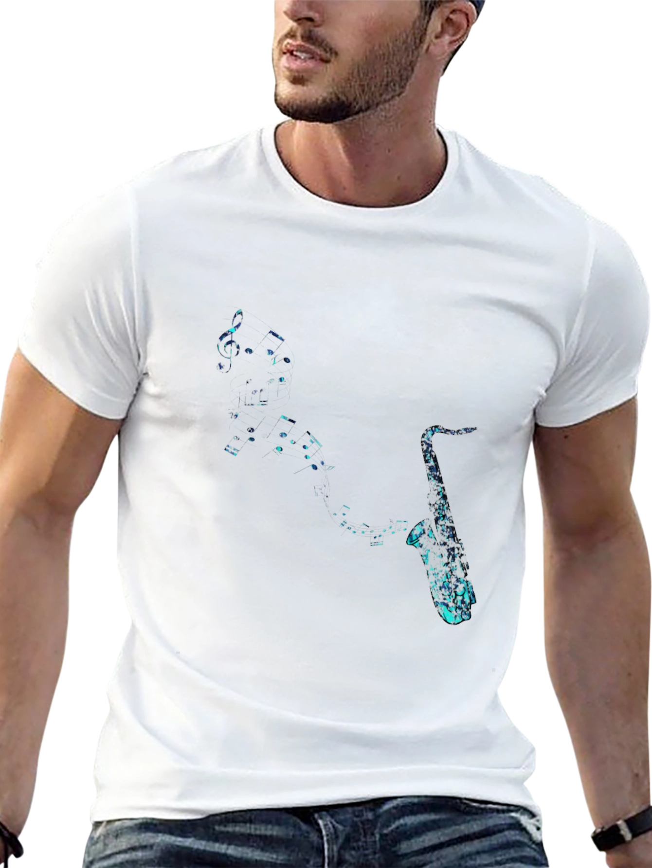 Cool Saxophone Music Notes Graphic T-Shirt