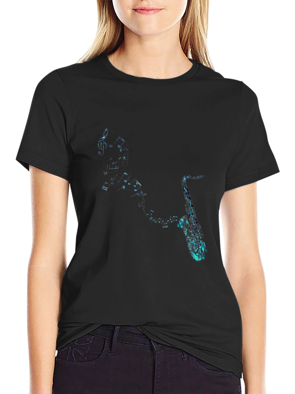 Cool Saxophone Music Notes Graphic T-Shirt