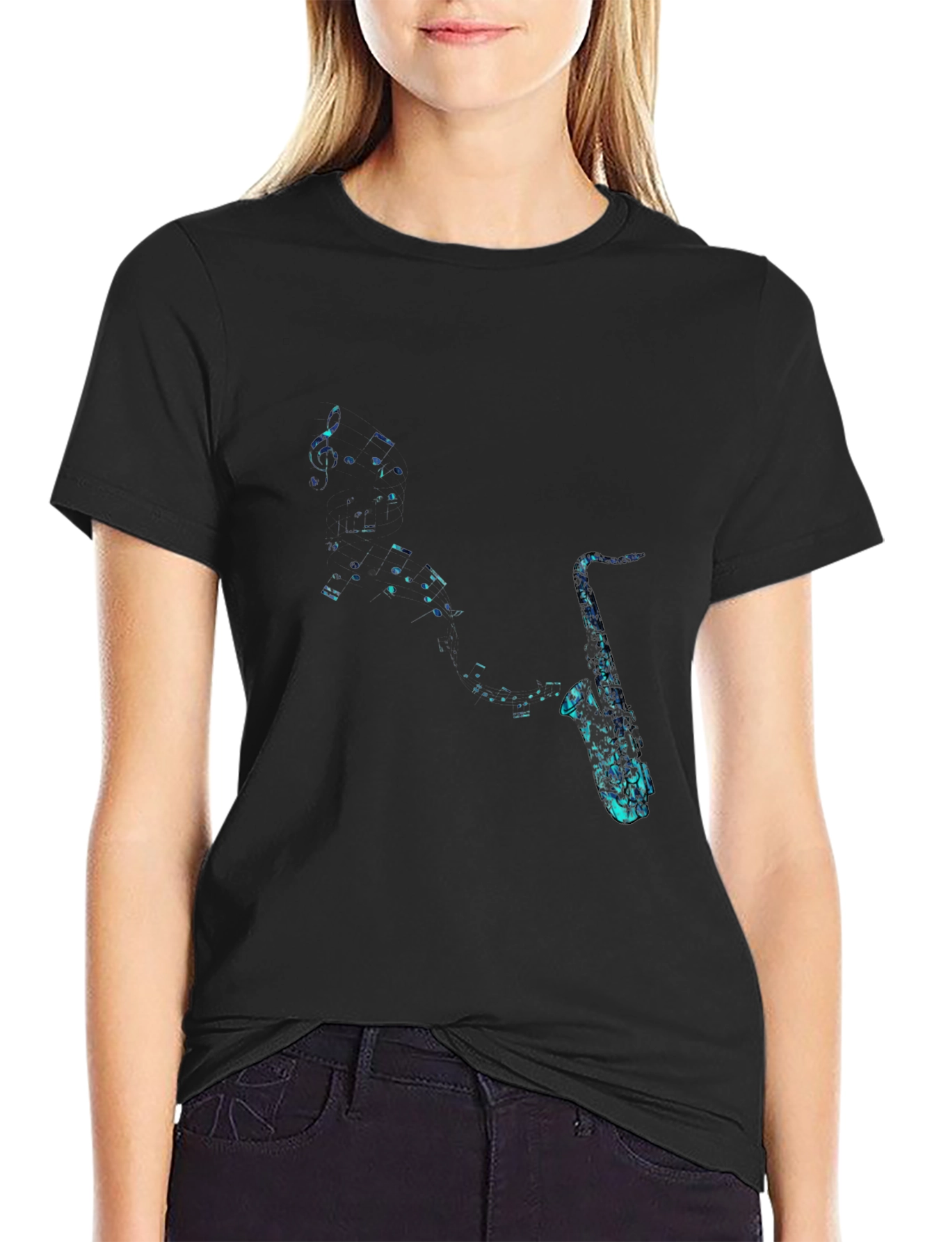 Cool Saxophone Music Notes Graphic T-Shirt