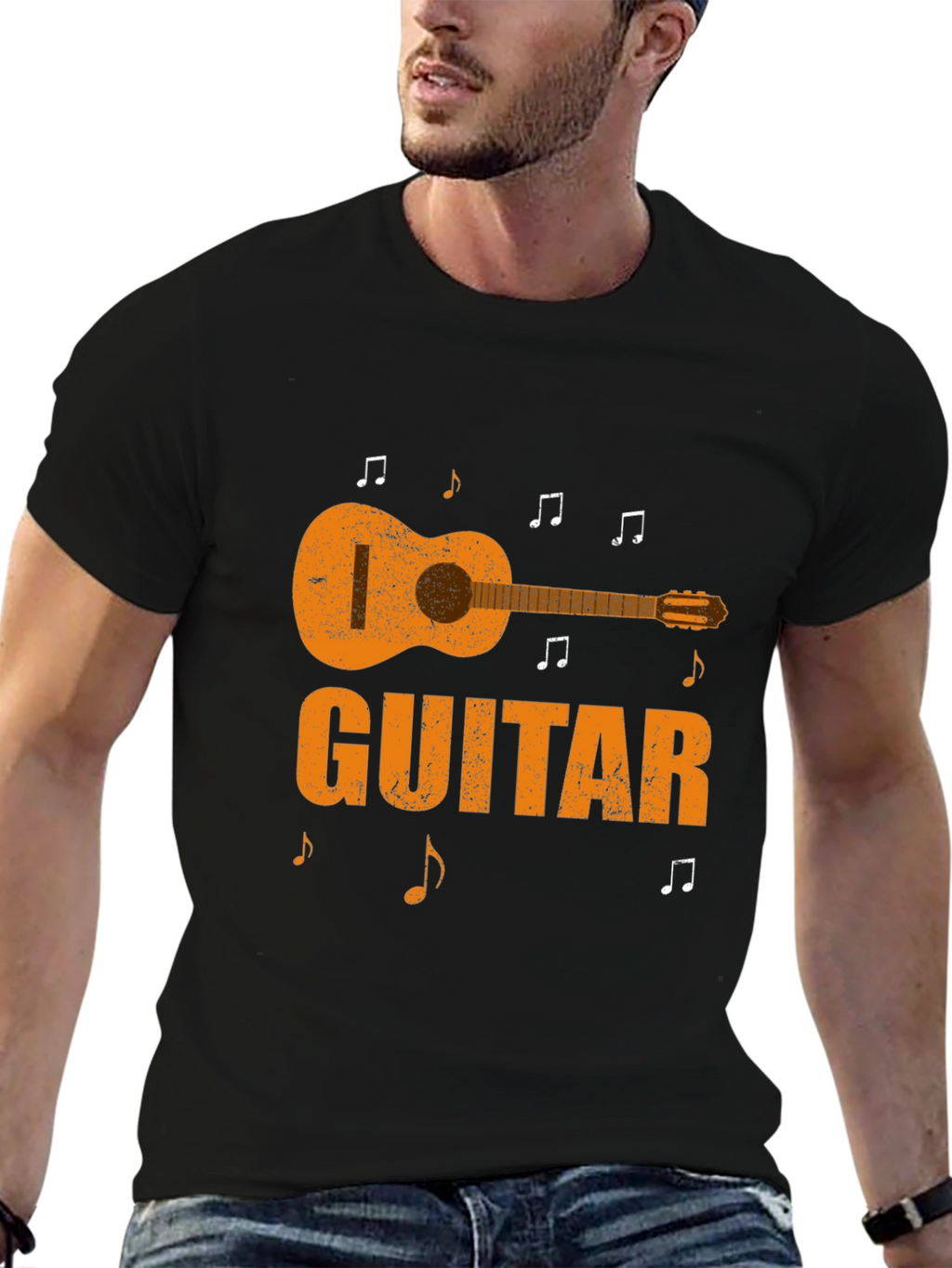Guitar Graphic Print Black T-Shirt