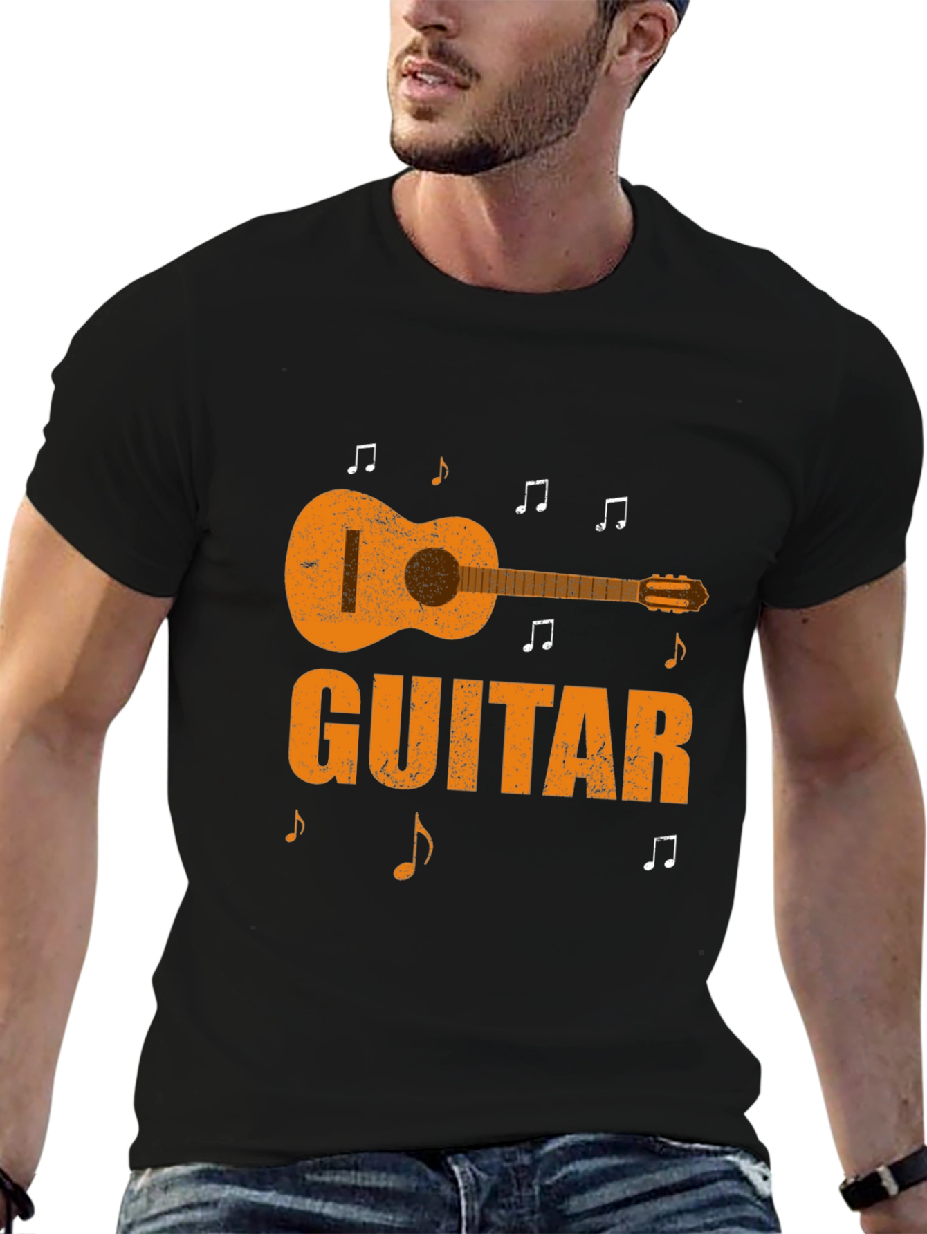 Guitar Graphic Print Black T-Shirt
