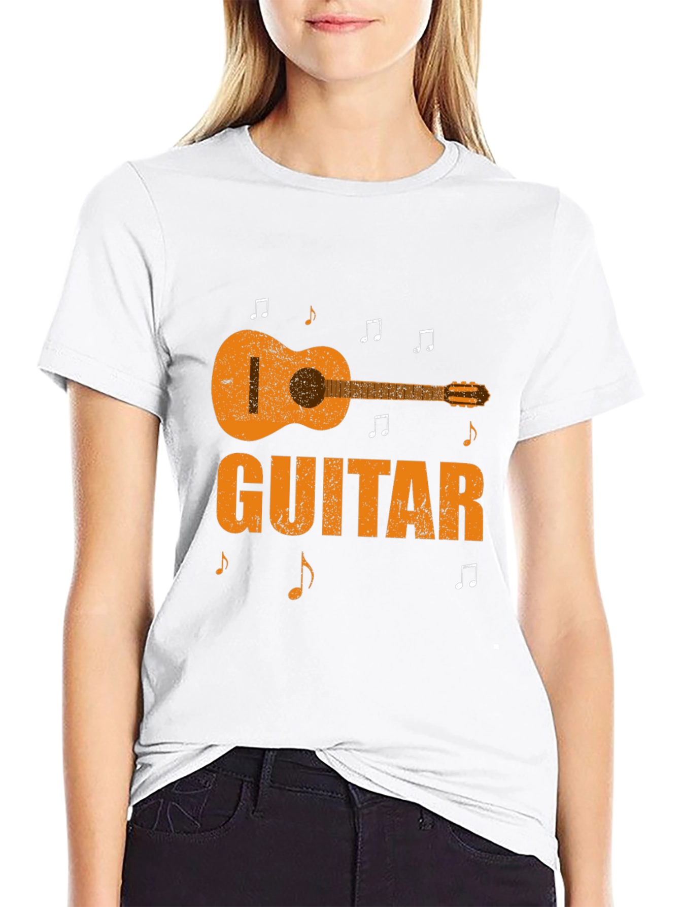 Guitar Graphic Print Black T-Shirt