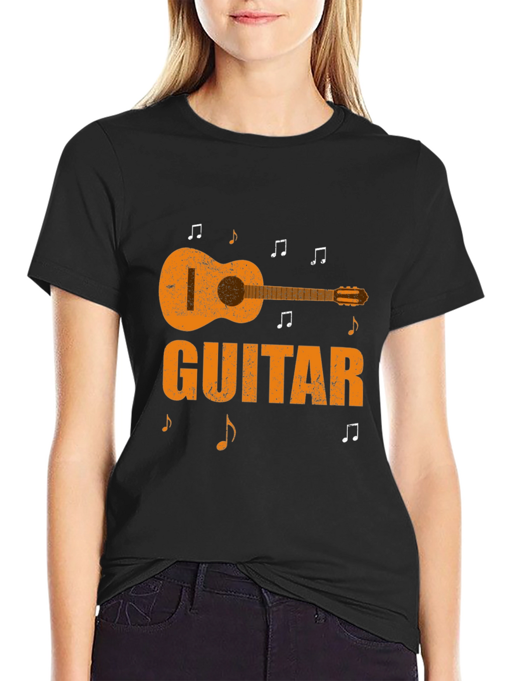 Guitar Graphic Print Black T-Shirt
