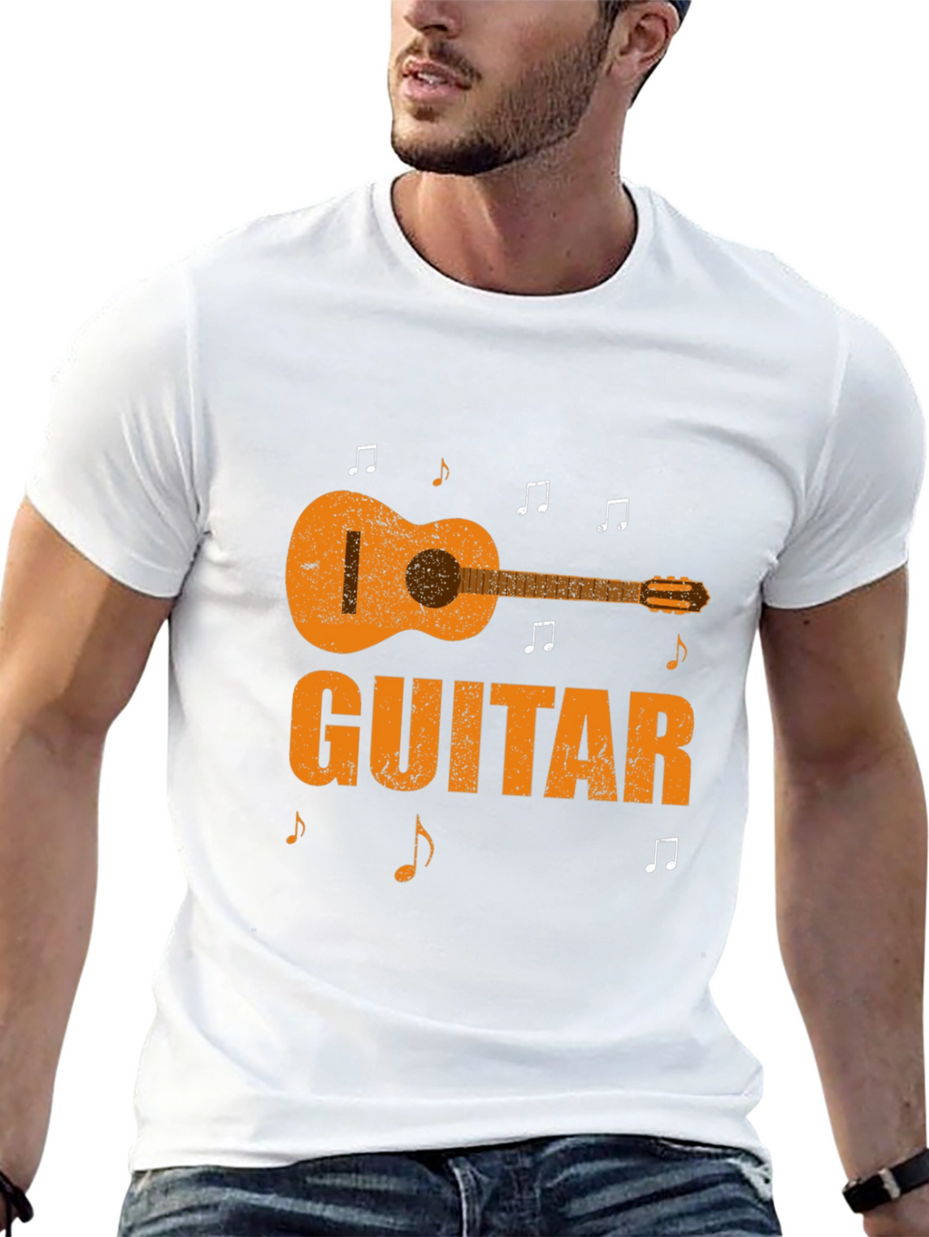 Guitar Graphic Print Black T-Shirt