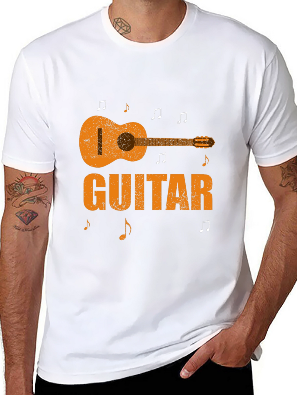 Guitar Graphic Print Black T-Shirt
