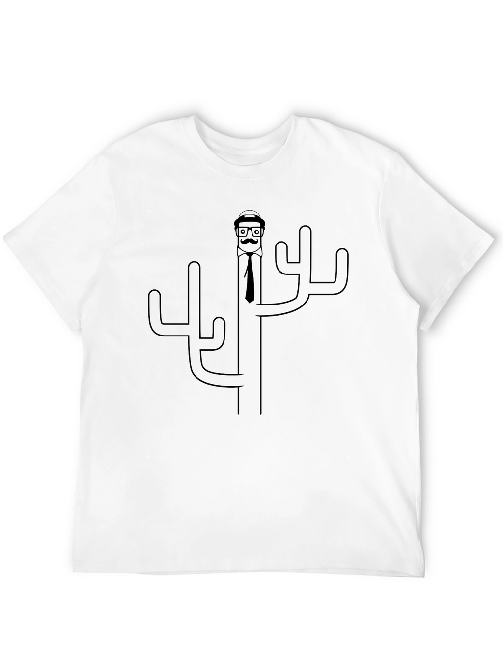 Novelty Cactus Man Graphic T-Shirt - Black
