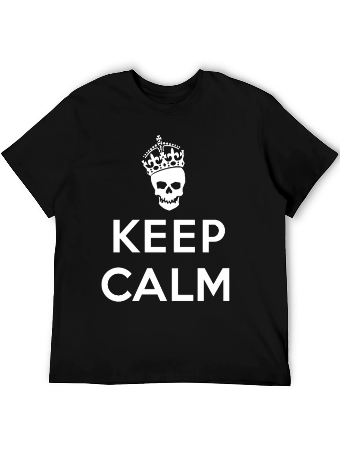 Keep Calm Skull Crown Graphic Tee - Black