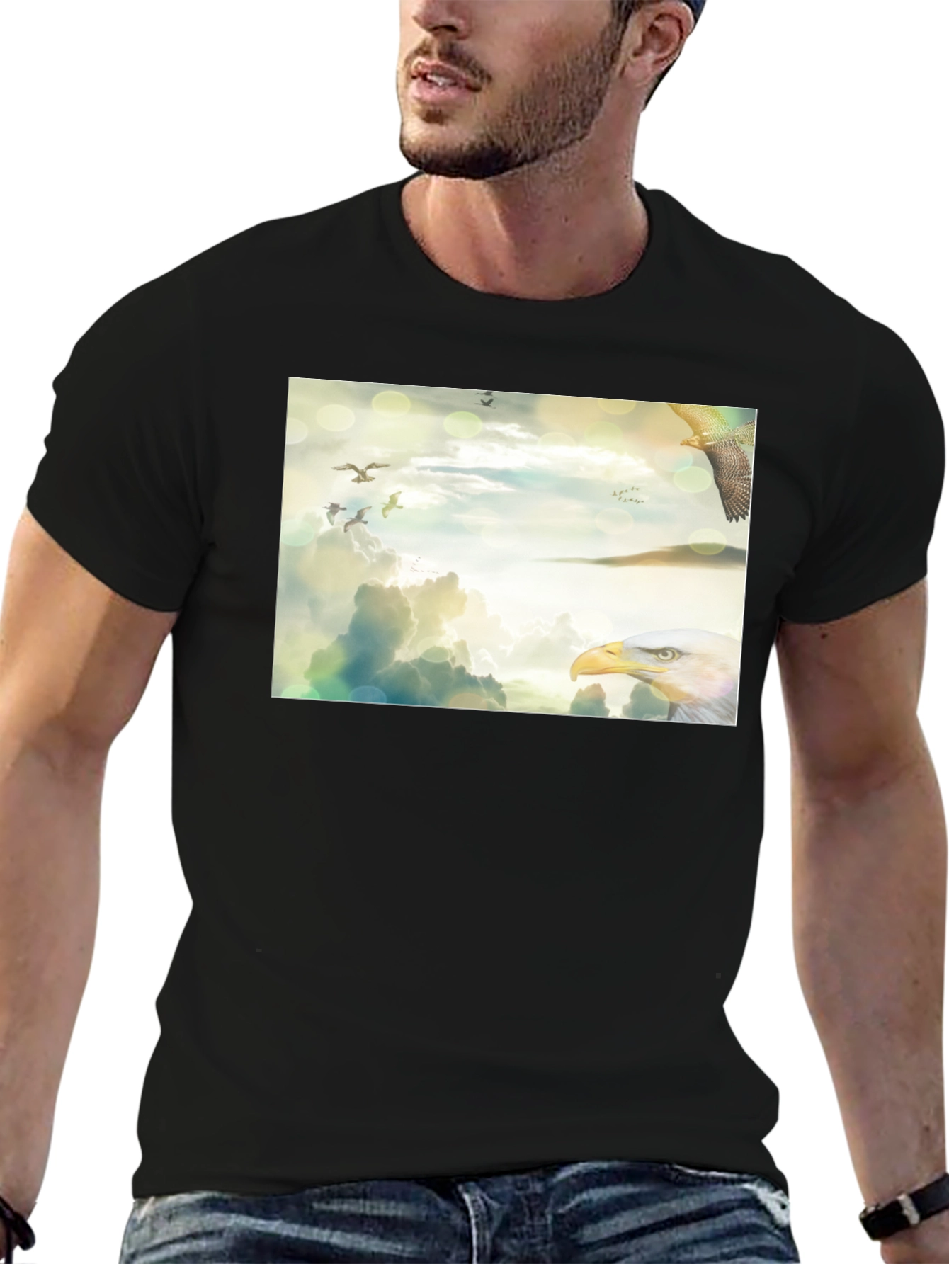 Eagle Sky Print Black T-Shirt