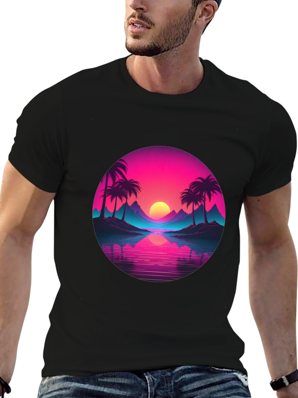 Retro Sunset Palm T-Shirt - Vibrant Graphic Tee