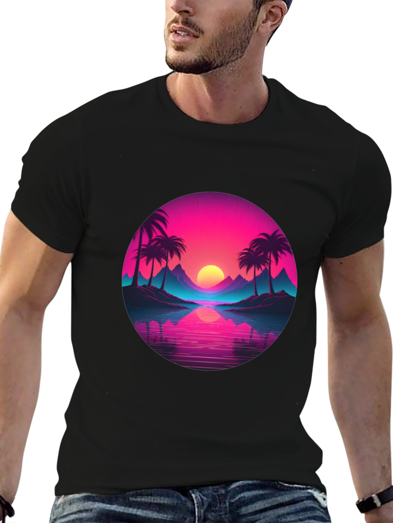 Retro Sunset Palm T-Shirt - Vibrant Graphic Tee
