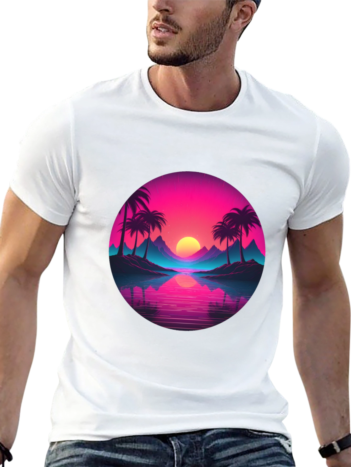Retro Sunset Palm T-Shirt - Vibrant Graphic Tee