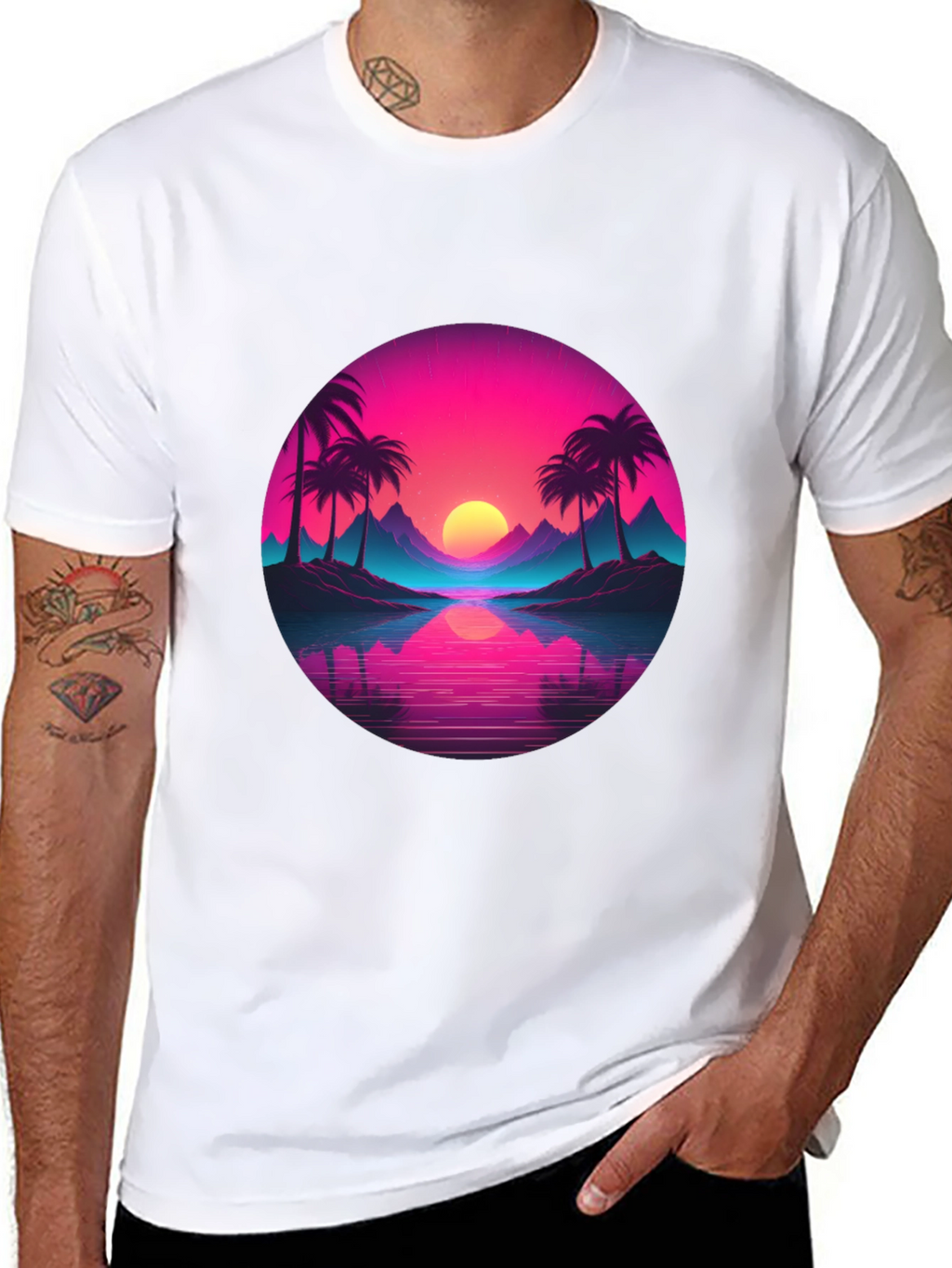 Retro Sunset Palm T-Shirt - Vibrant Graphic Tee