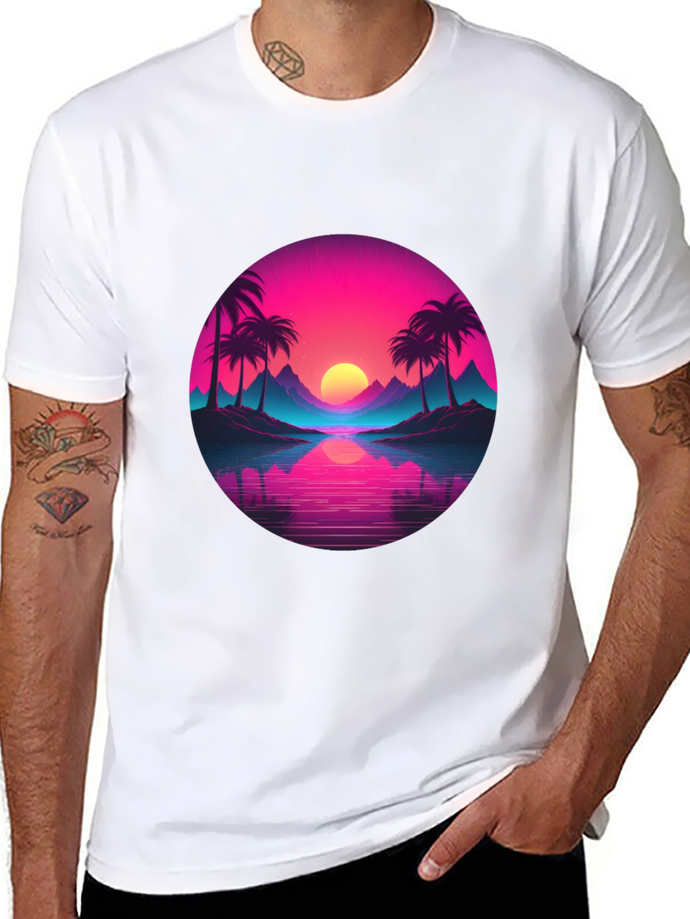 Retro Sunset Palm T-Shirt - Vibrant Graphic Tee