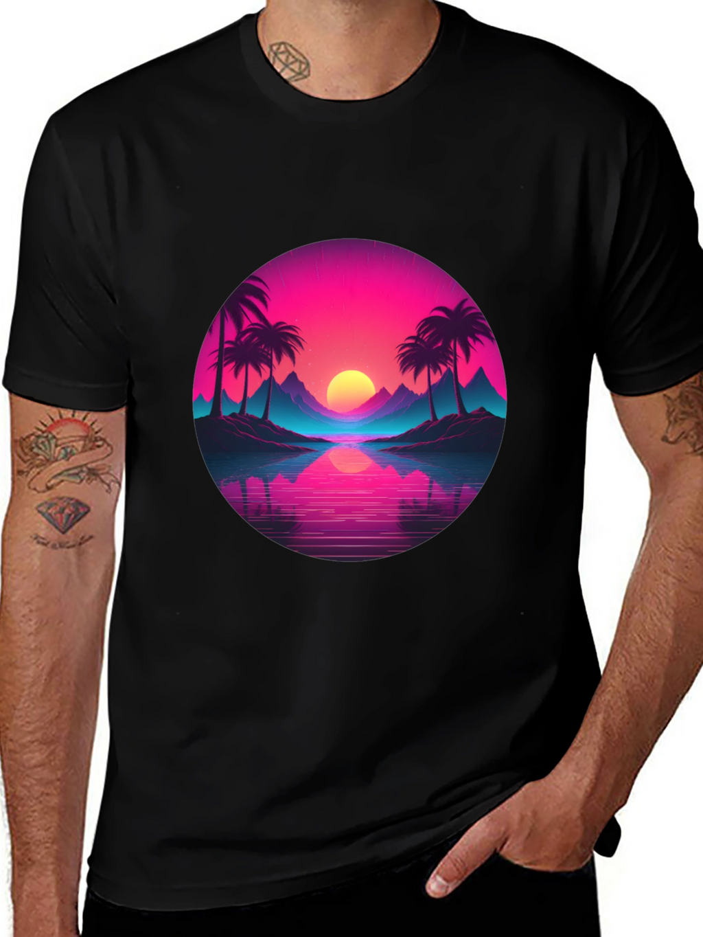 Retro Sunset Palm T-Shirt - Vibrant Graphic Tee